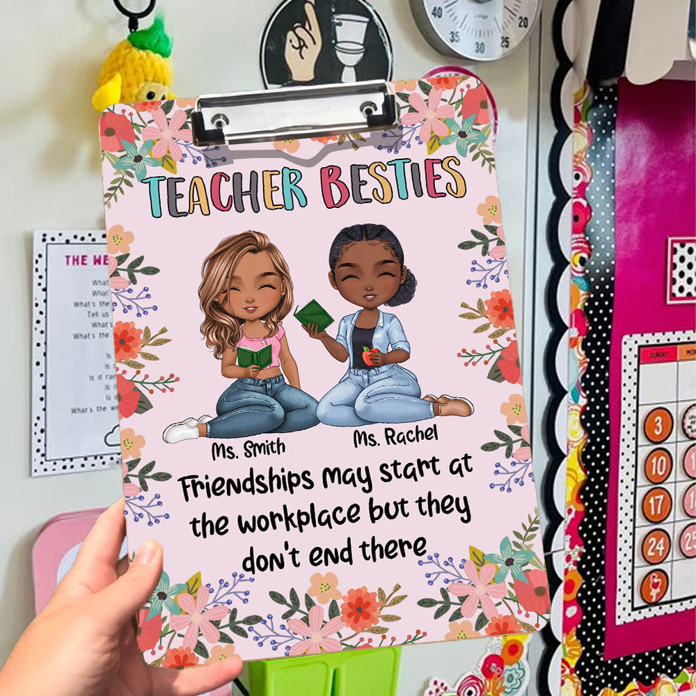 Teacher Besties Wood Clipboard With Clip