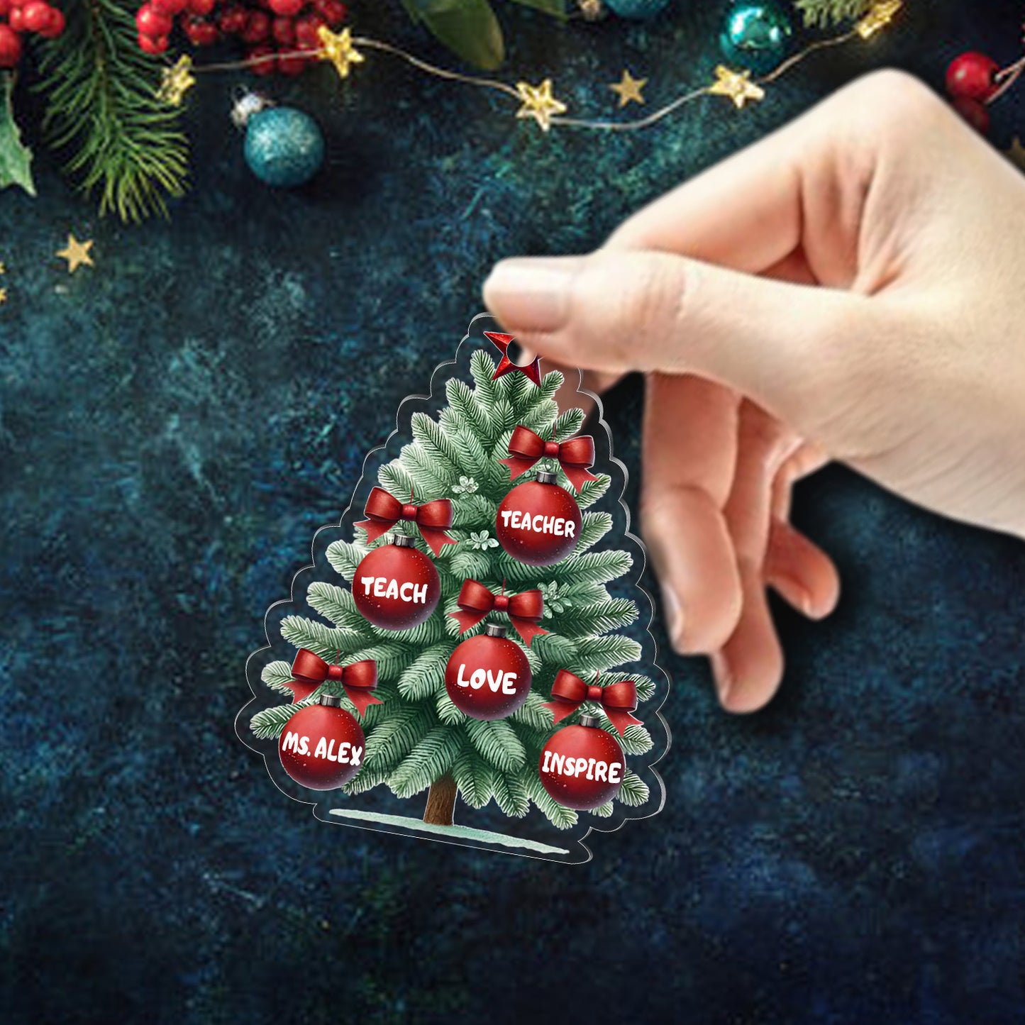 Teacher Teach Love Inspire Acrylic Ornament