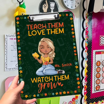 Teach Love Watch Grow Teacher Wood Clipboard With Clip