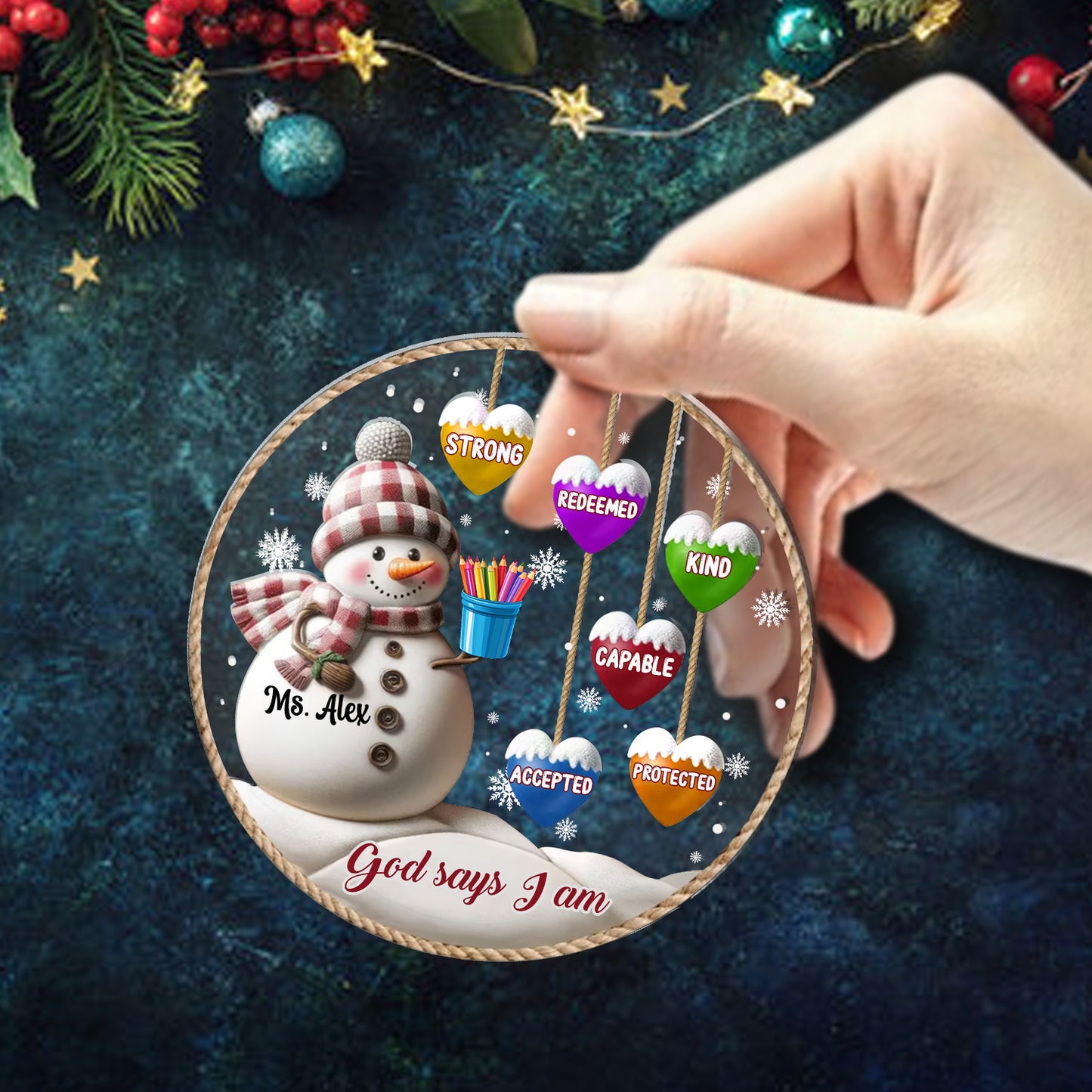 God Says I Am Teacher Acrylic Ornament