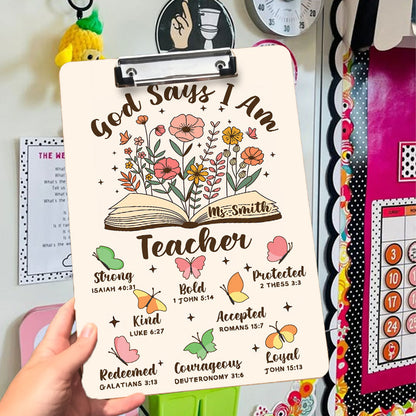 God Says I Am Teacher Wood Clipboard With Clip