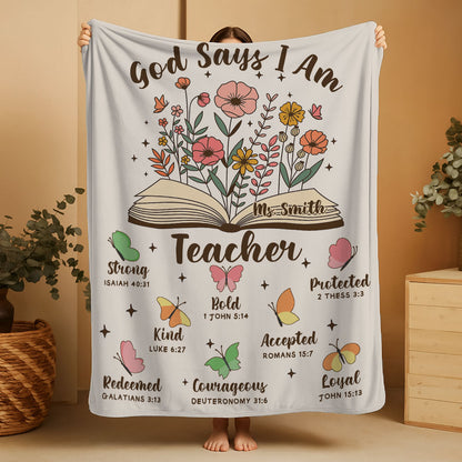God Says I Am Teacher Blanket