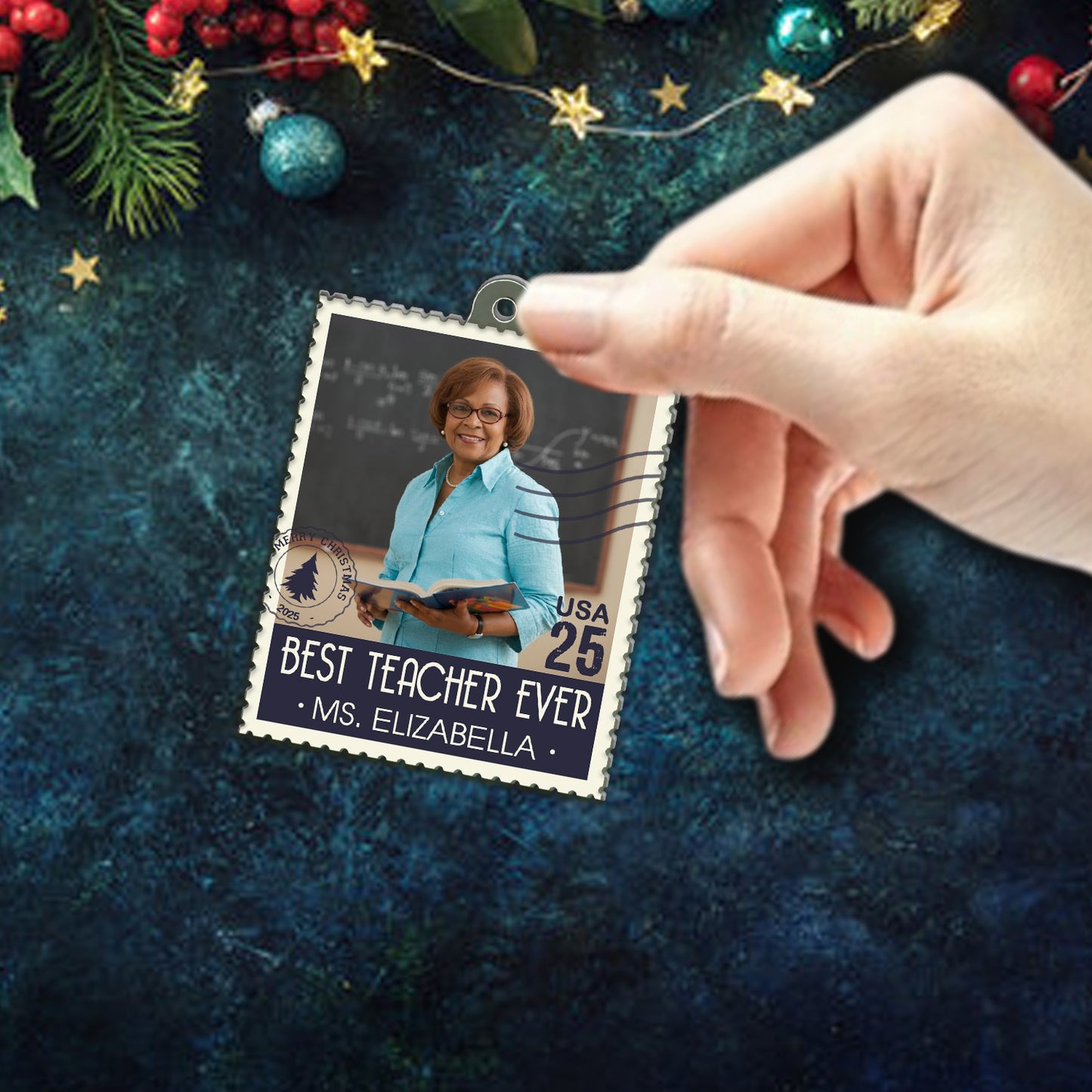 Best Teacher Ever Stamp Acrylic Ornament