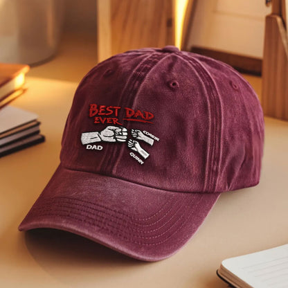 Personalized Best Dad Ever Fist Bump Embroidered Vintage Cap LANT1036