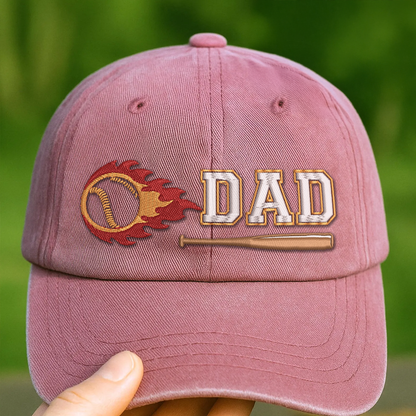 Custom Embroidered DAD Hat | Flaming Baseball | Personalized Names