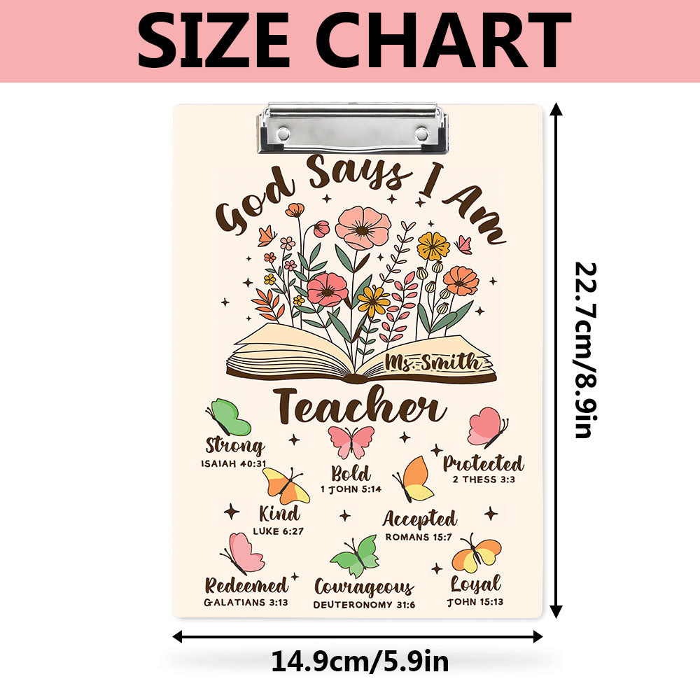 God Says I Am Teacher Wood Clipboard With Clip