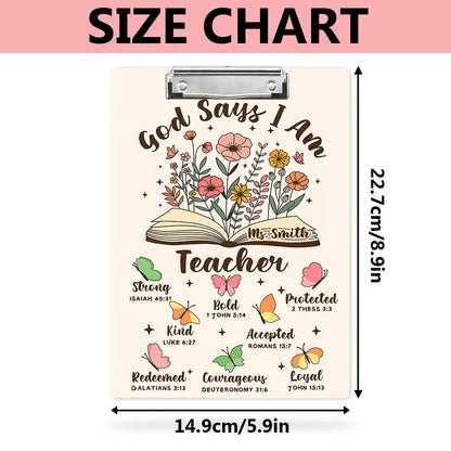 God Says I Am Teacher Wood Clipboard With Clip