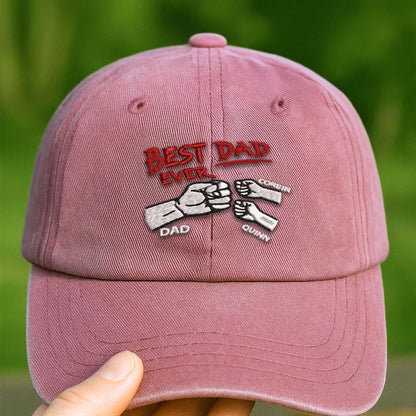 Personalized Best Dad Ever Fist Bump Embroidered Vintage Cap LANT1036