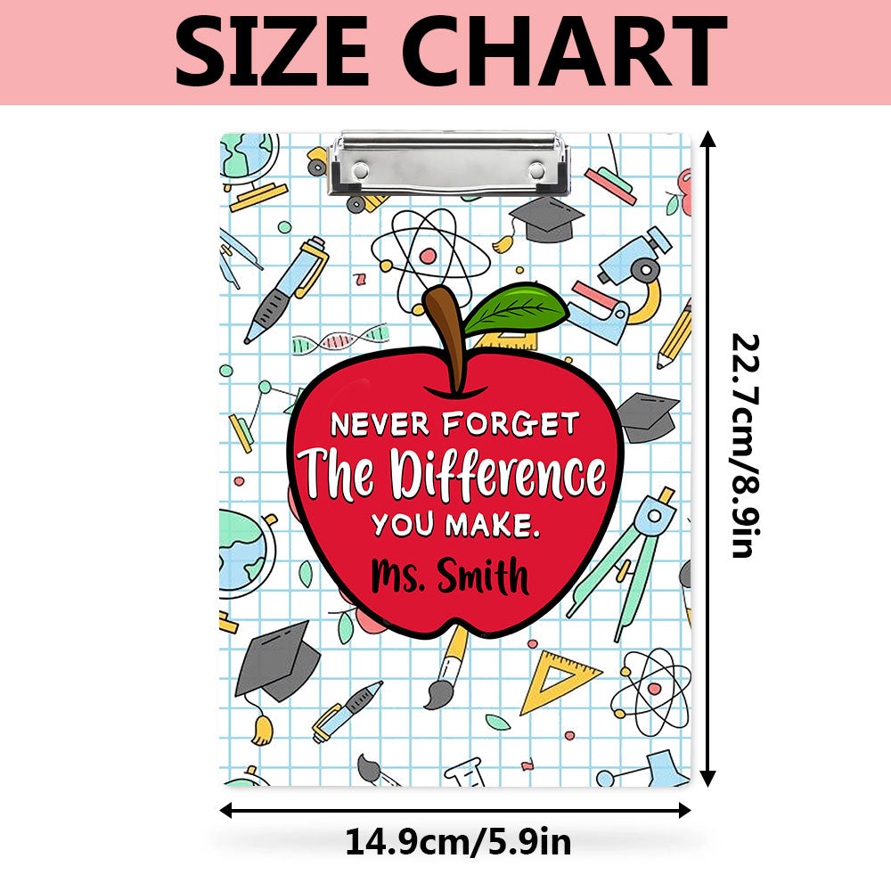 Never Forget The Difference You Make Teacher Wood Clipboard With Clip