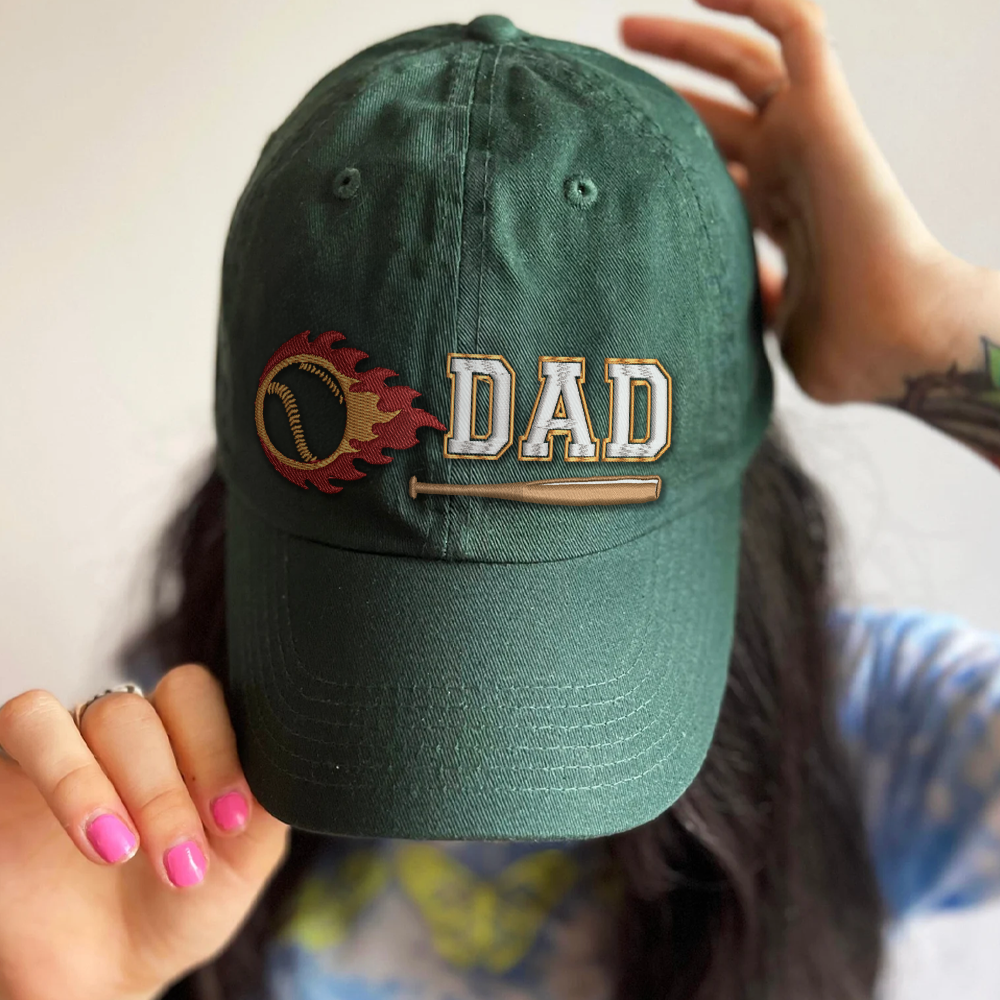 Custom Embroidered DAD Hat | Flaming Baseball | Personalized Names