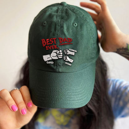 Personalized Best Dad Ever Fist Bump Embroidered Vintage Cap LANT1036